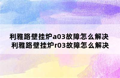 利雅路壁挂炉a03故障怎么解决 利雅路壁挂炉r03故障怎么解决